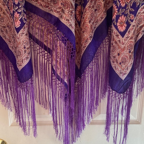 Purple Floral Fringe Shawl - Picture 3 of 8